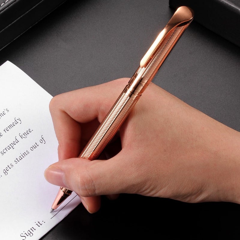 Penneed Rollerball Pen Liquid Ink Pens for Women Luxury Box Gel Pen Black Ink Fancy Pen Refillable for Executive, Office, Professional, Birthday Gift G5 (Rose Gold) - Image 4